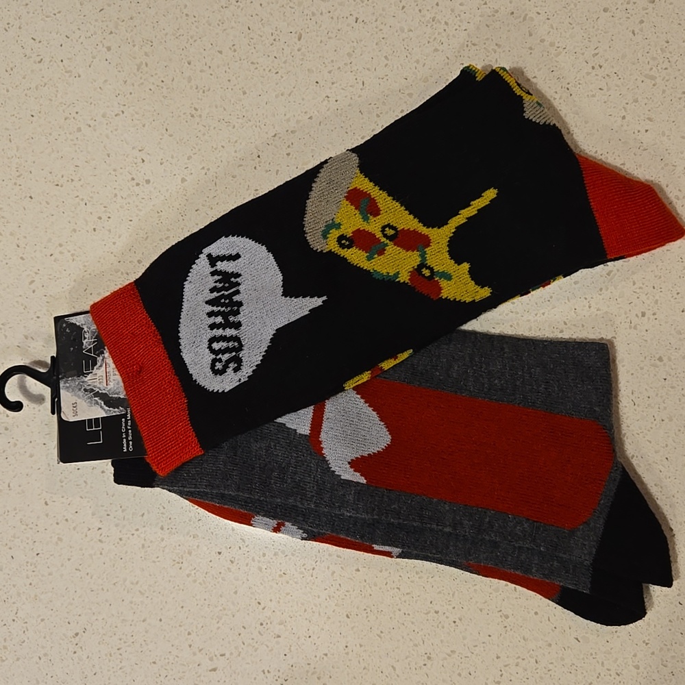 NWT Pizza Slices & Hot Sauces Fun Novelty Socks 2-Pair Set